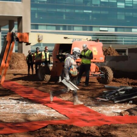 Large scale construction site with flex tread pathways